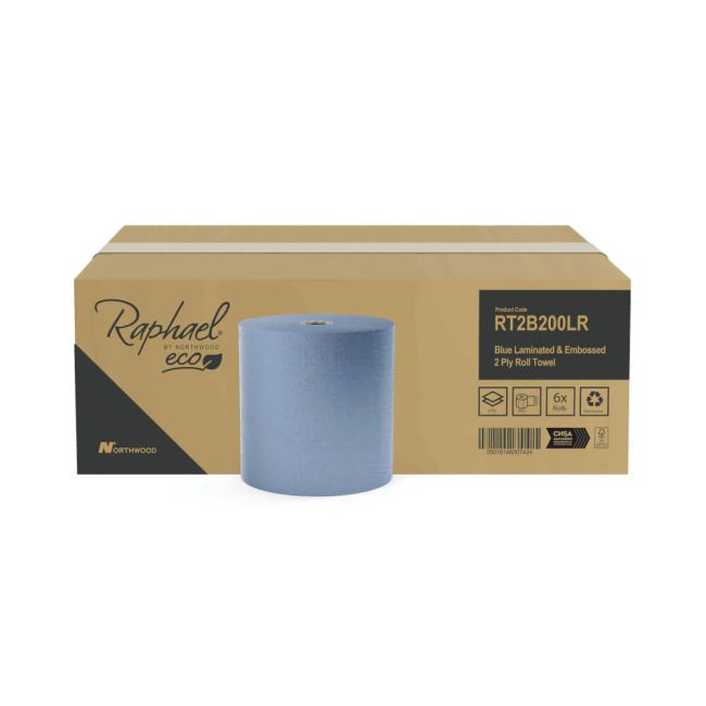 Raphael Roll Towel 2-Ply 200m x 200mm Blue (Pack of 6) RT2B200LRDS image 1
