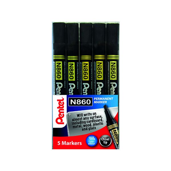 Pentel Chisel Tip Marker Blk Pk5 image