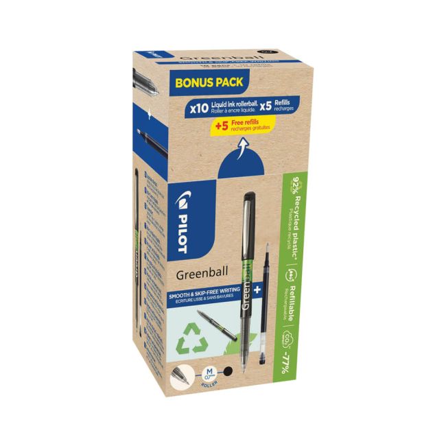 Pilot Greenball Rollerball Black Pens/Refills Pack of 20 WLT424741 image 1
