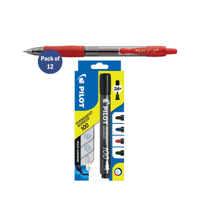 Pilot G-2 Gel Ink Rollerball Pen Medium Red Pack of 12 FOC x4 Pilot Assorted Markers image 1