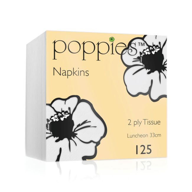Poppies 2-Ply Napkins 4 Fold 33cm White (Pack of 2000) 3324WH/CASE image 1