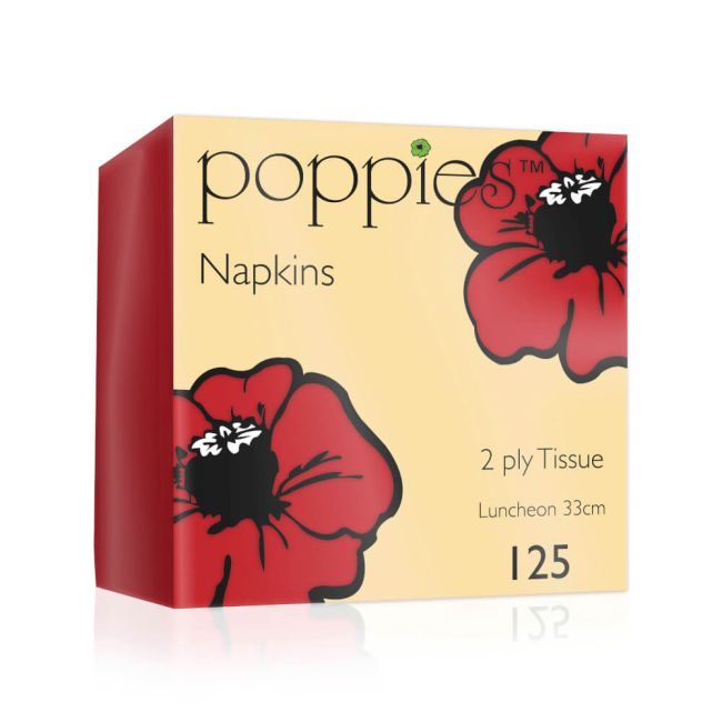 Poppies 2-Ply Napkins 4 Fold 33cm Red (Pack of 2000)  3324RD/CASE image 1