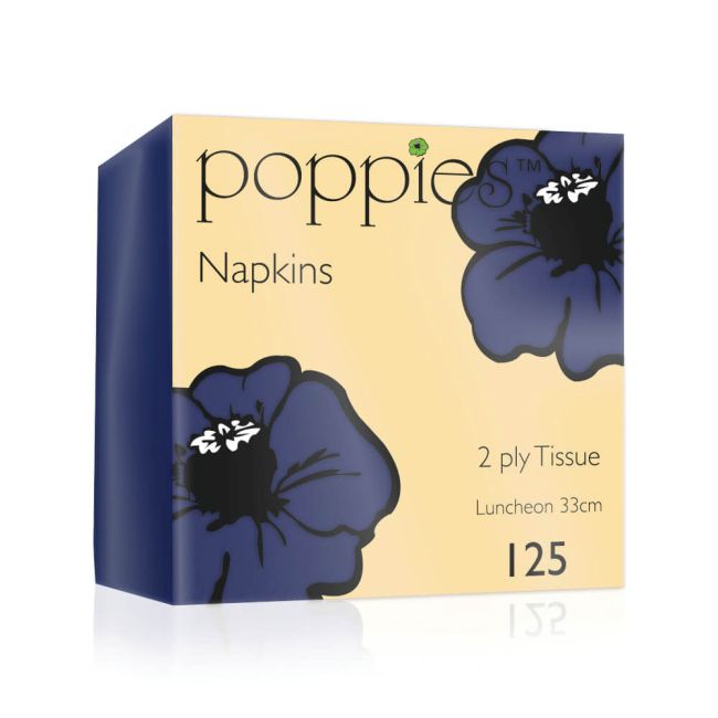 Poppies 2-Ply Napkins 4 Fold 33cm Navy Blue (Pack of 2000) 3324NB/CASE image 1