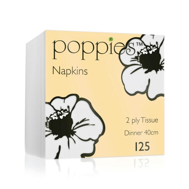 Poppies 2-Ply Napkins 4 Fold 40cm White (Pack of 2000) 4024WH/CASE image 1