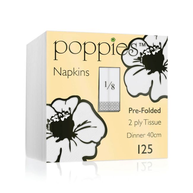 Poppies 2-Ply Napkins 8 Fold 40cm White (Pack of 2000) 4028WH/CASE image 1