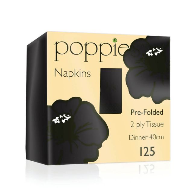 Poppies 2-Ply Napkins 8 Fold 40cm Black (Pack of 2000) 4028BK/CASE image 1