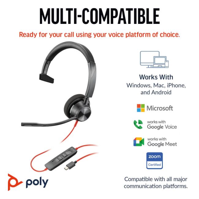 Poly Blackwire 3310 Monaural USB-C/A Headset 8X215AA image 4