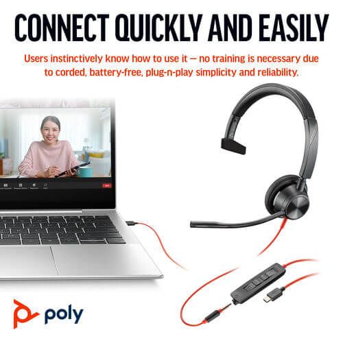 Poly Blackwire 3315 Monaural MS USB-C/A +3.5mm Headset 8X218AA image 4