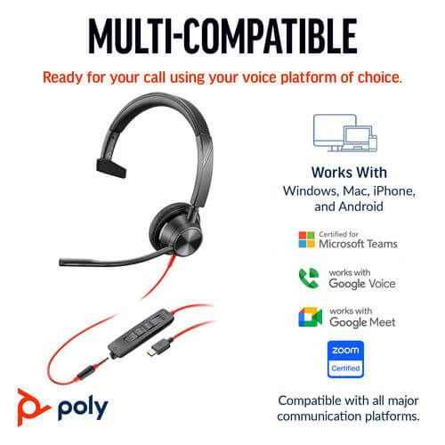 Poly Blackwire 3315 Monaural MS USB-C/A +3.5mm Headset 8X218AA image 9