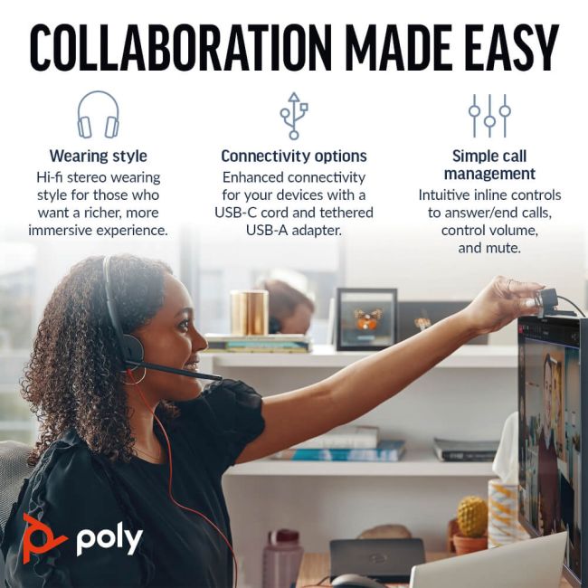 Poly Blackwire 3220 Stereo UC USB-C/A Headset 8X228AA image 4