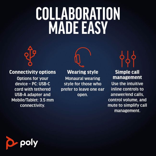 Poly Blackwire 5210 Monaural USB-C/A +3.5mm Headset 8X230AA image 7