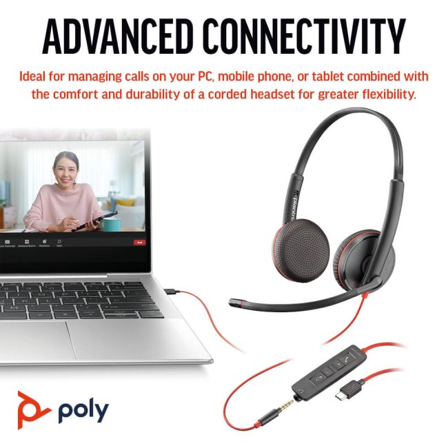 Poly Blackwire 3225 Stereo UC USB-C/A +3.5mm Headset Bulk 8X229A6 image 2