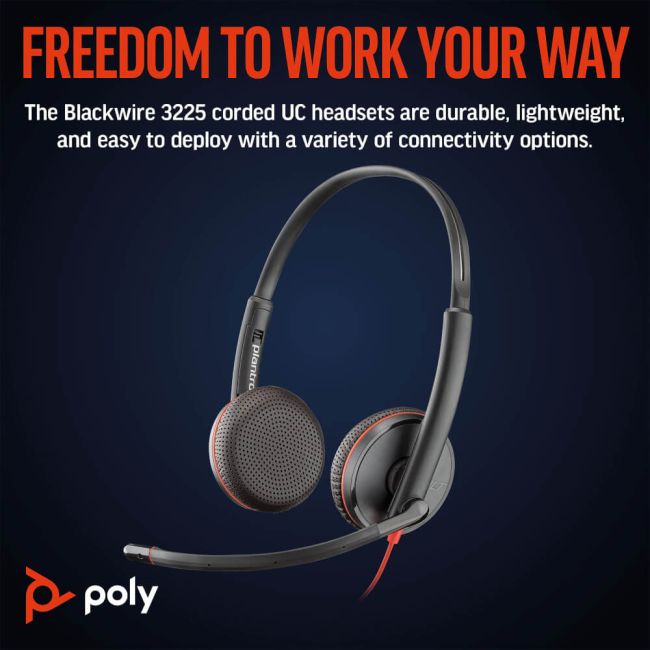 Poly Blackwire 3225 Stereo UC USB-C/A +3.5mm Headset Bulk 8X229A6 image 4