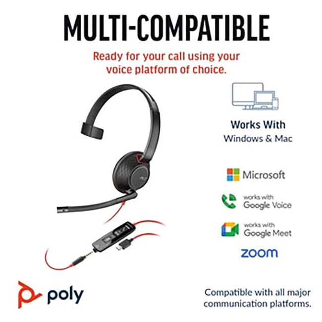 Poly Blackwire 5210 Monaural USB-C/A +3.5mm Headset Bulk 8X230A6 image 4