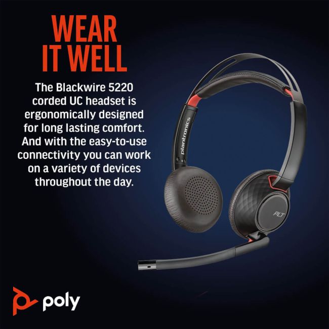 Poly Blackwire 5220 Stereo USB-C/A +3.5mm Headset Bulk 8X231A6 image 4