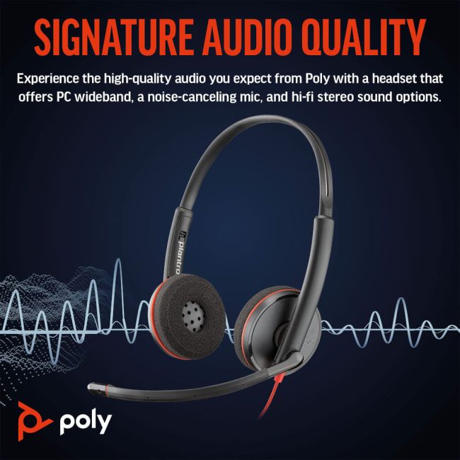 Poly Blackwire 3220 Stereo USB-C Black Headset +USB-C/A Adapter Bulk 8X2J9A6 image 3