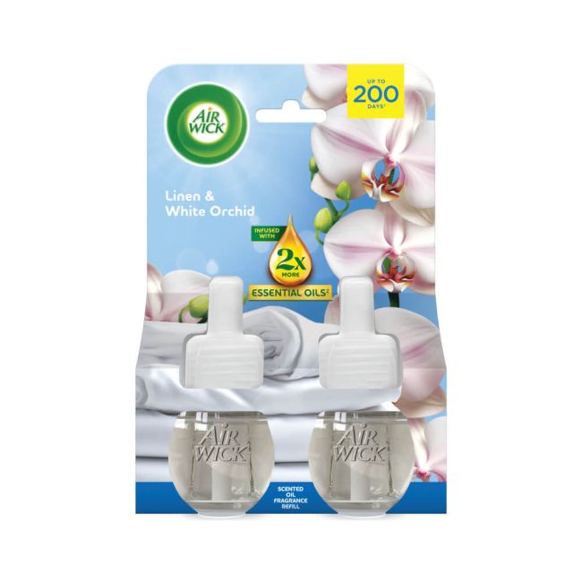 Air Wick Plug-In Refill Air Freshener Linen and White Orchid (Pack of 2) 3308127 image 1