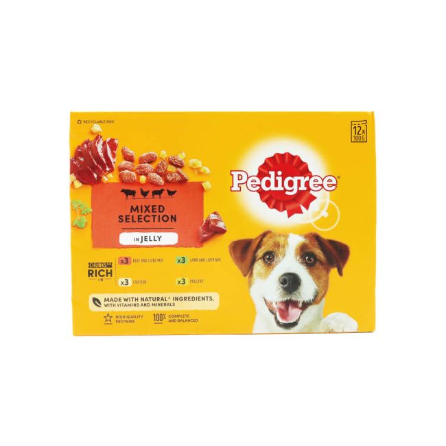 Pedigree Adult Wet Dog Food in Jelly Mixed Selection 100g Pouches (Pack of 12) 545402 image 1