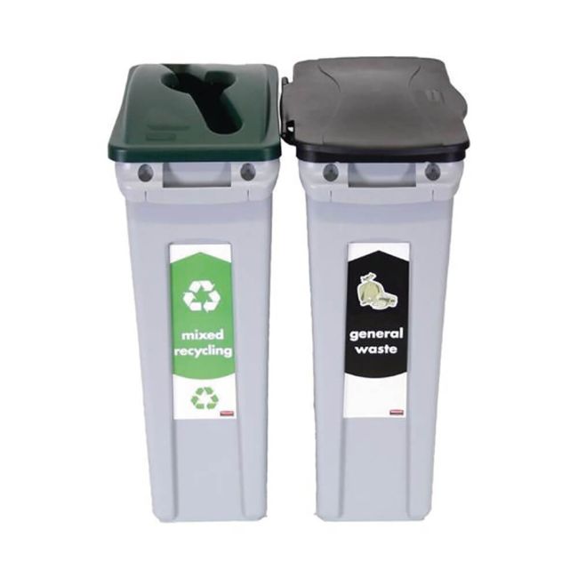 Rubbermaid Slim Jim 2-Stream Recycling Station General Waste/Mixed Recycling 2129601 image 1