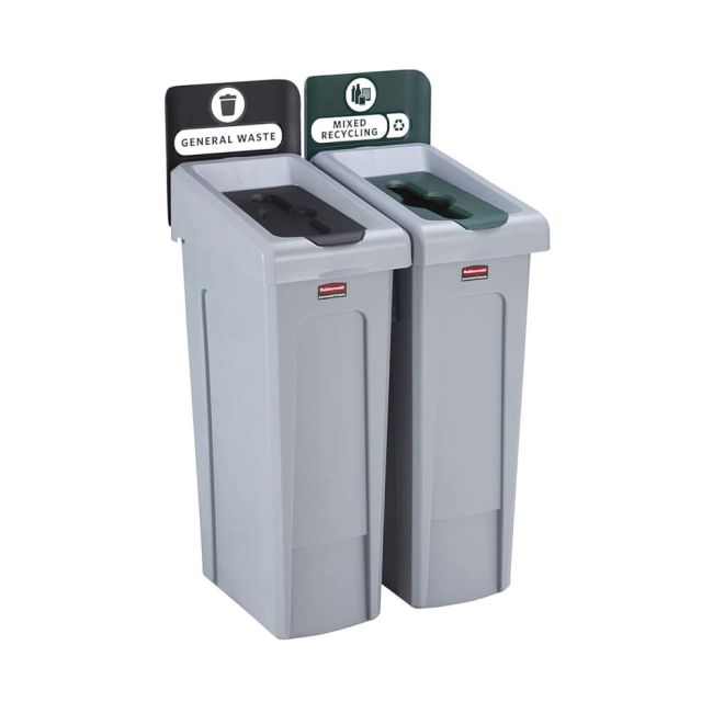 Rubbermaid Slim Jim 2-Stream Recycling Station General Waste/Mixed Recycling 2129601 image 2