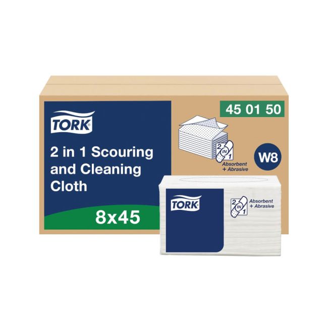 Tork 2 in 1 Scouring and Cleaning Cloth White 450150 (Pack of 360) image 1
