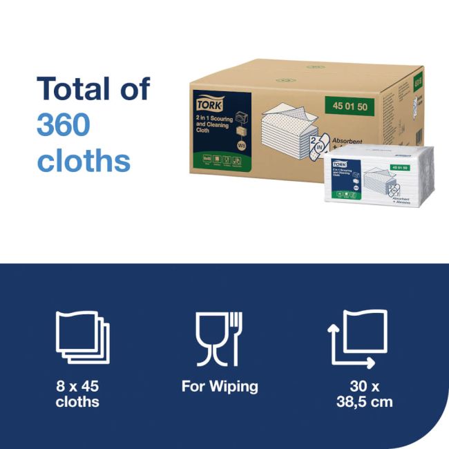 Tork 2 in 1 Scouring and Cleaning Cloth White 450150 (Pack of 360) image 2