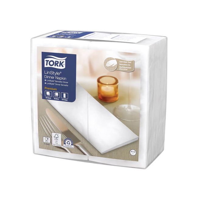 Tork Linstyle Dinner Napkin White 8 Fold (Pack of 50) 478145 image 2