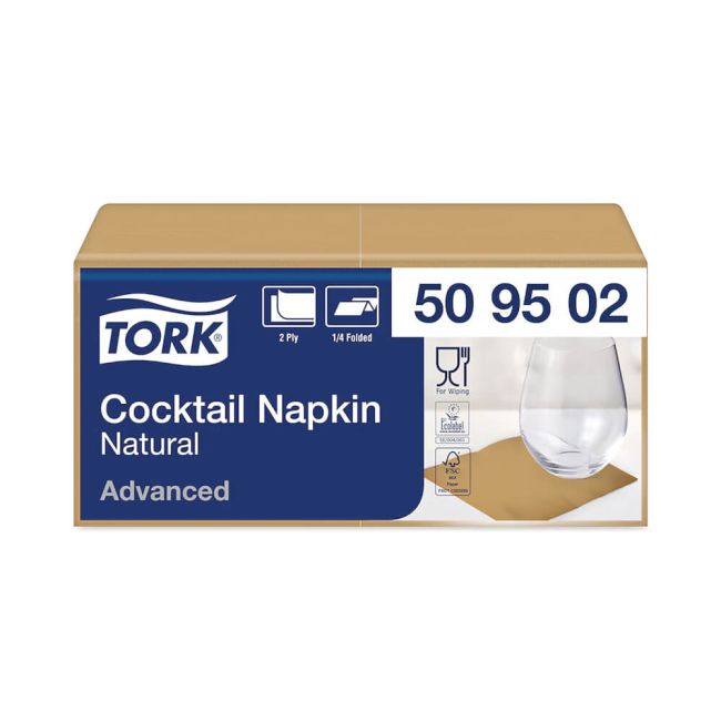 Tork Cocktail Napkins 2-Ply 4 Fold Natural (Pack of 200) 509502 image 1
