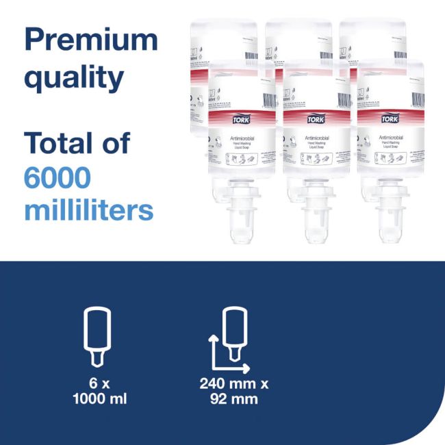 Tork Antimicrobial Hand Washing Liquid Soap (Pack of 6) 424709 image 2