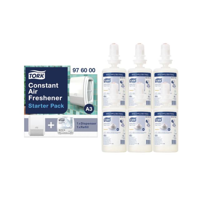 Tork Extra Mild Foam Hand Soap Refill S4 1L (Pack of 6) + FREE Air Freshener Pack image 1