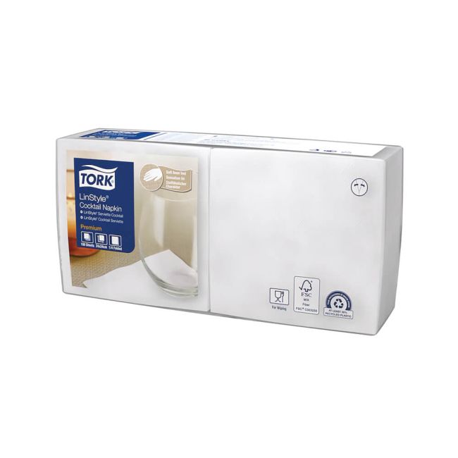 Tork Linstyle Cocktail Napkin White 4 Fold (Pack of 100) 509541 image 2