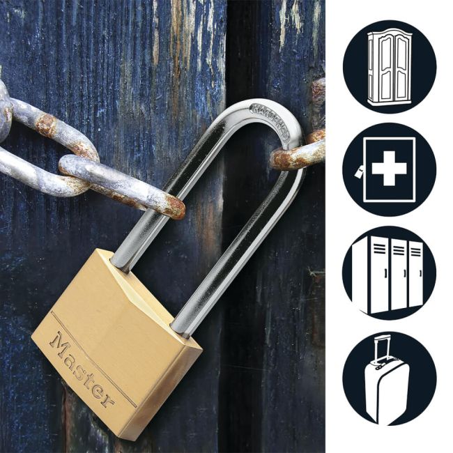 Master Lock 40mm Brass Padlock with 2 Keys Long Shackle 140EURDLH image 2