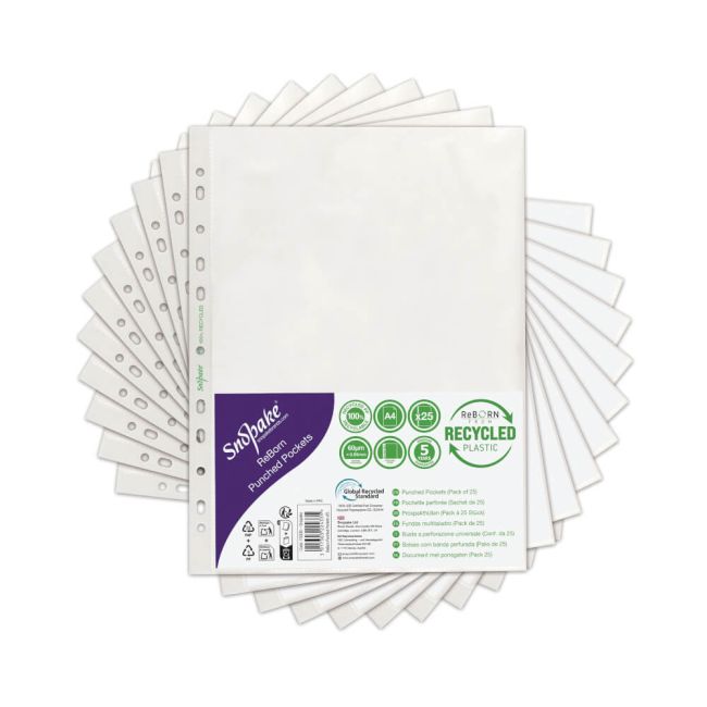 Snopake Reborn Punched Pockets A4 Polypropylene Clear (Pack of 25) 15938 image 2