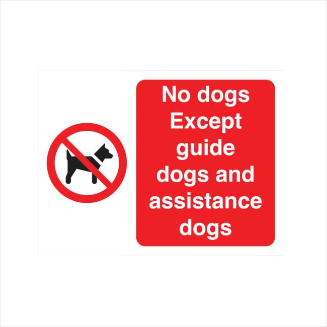 No Dogs Except Guide And Assistance Dogs Sign Self Adhesive 150x200mm White/Red Y7174190 image 1