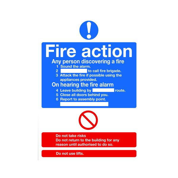 Safety Sign Fire Action Words A4 Pv image