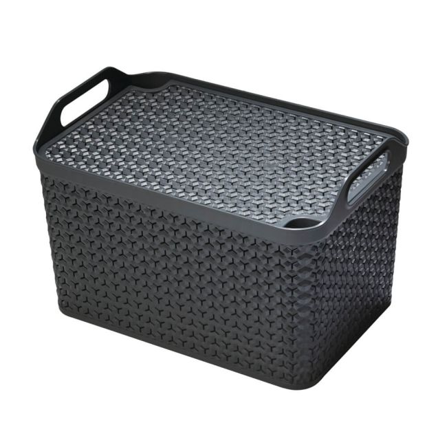 Strata Large Urban Store Basket with Lid 24L Charcoal Grey XW124-CHA-VW image 1