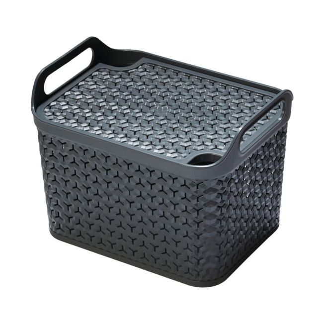 Strata Medium Urban Store Basket with Lid 14L Charcoal Grey XW123-CHA-VW image 1