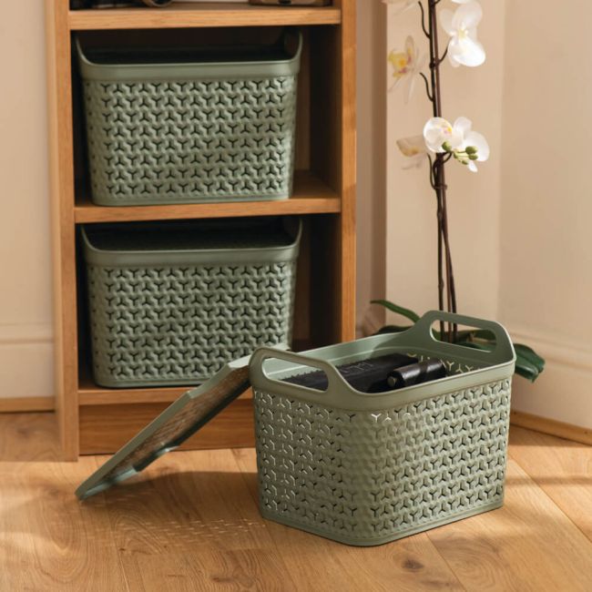 Strata Medium Urban Store Basket with Lid 14L Green XW123-LPG-VW image 5