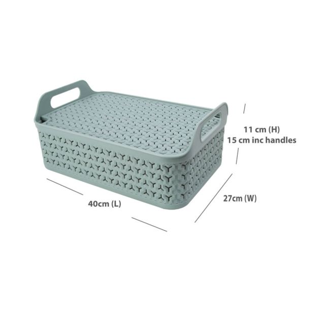 Strata Shallow Basket with Lid 12L Green XW132-LPG-VW image 2