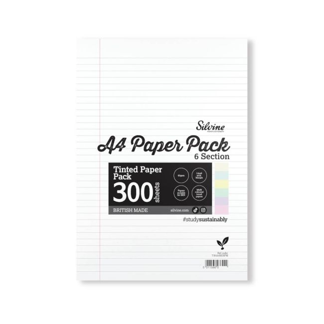 Silvine Tinted Paper SEN/Dyslexia 300 Sheets 6 Colours Ruled A4 (Pack of 5) TINA4MIXFM image 1