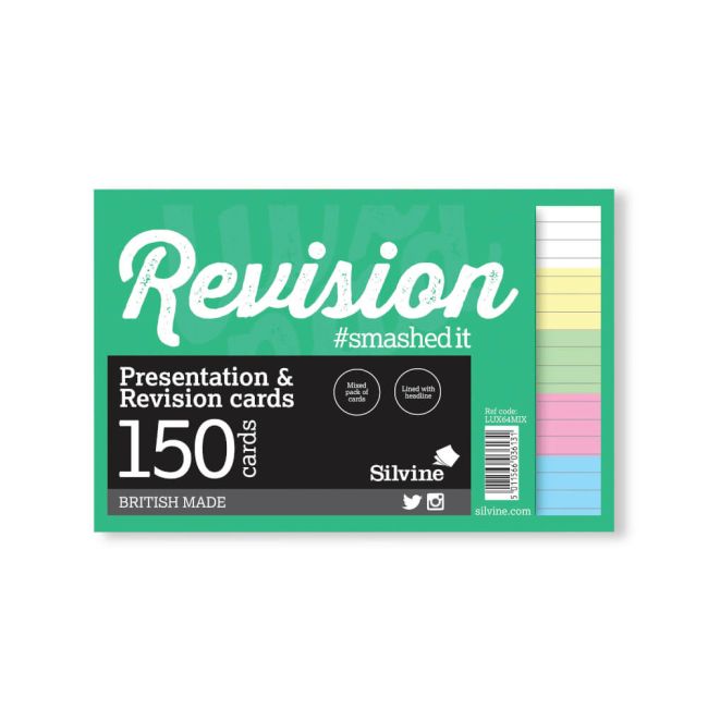 Silvine Revision Presentation Cards Unbound 150 Cards Ruled A6 Assorted (Pack of 8) LUX64MIX image 1