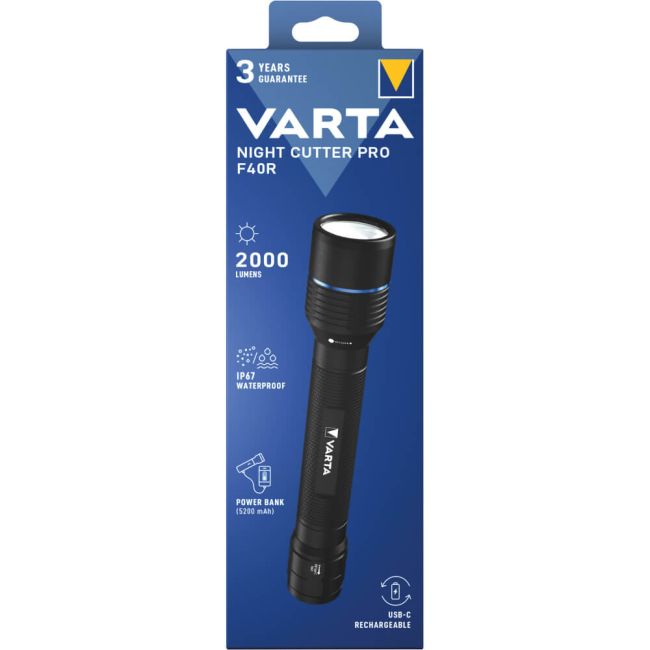 Varta Night Cutter Pro F40R Rechargeable Torch and Powerbank 2000 Lumens 18922101111 image 2