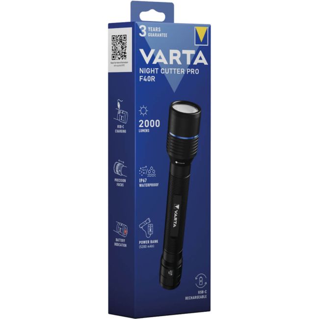 Varta Night Cutter Pro F40R Rechargeable Torch and Powerbank 2000 Lumens 18922101111 image 3