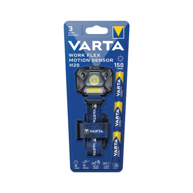 Varta Work Flex Motion Sensor H20 Head Torch with 3x AA Batteries 150 Lumens 18648101421 image 2