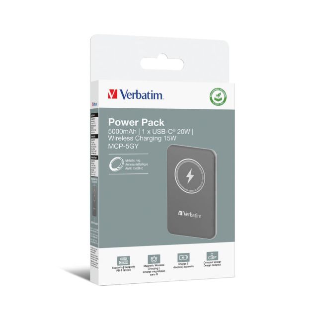 Verbatim Charge n Go Power Bank Magnetic Wireless Charging 5000mAh Grey 32244 image 4