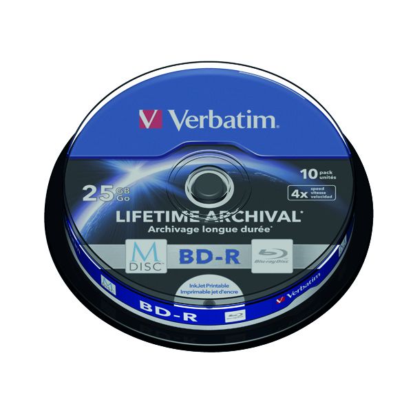 Verbatim M-Disc Blu-ray BD-R 25 GB 4x Printable Spindle (10