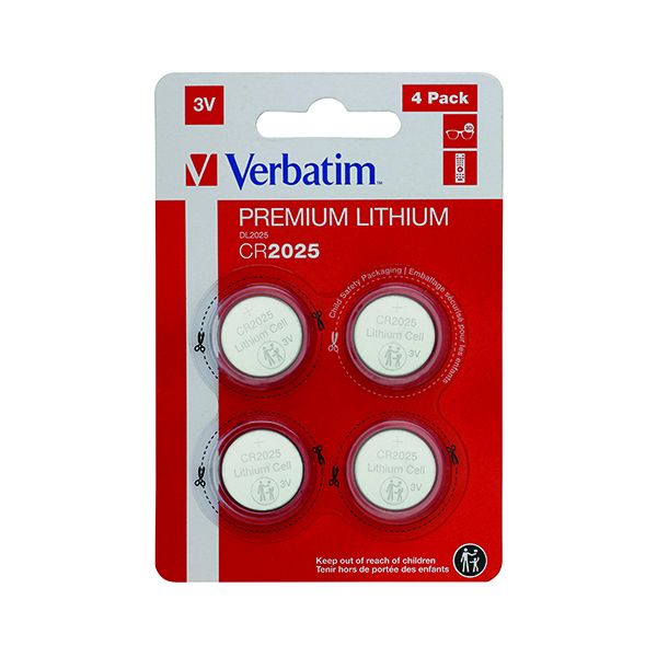 Verbatim CR2025 3V Premium Lithium Battery Pack of 4 49532