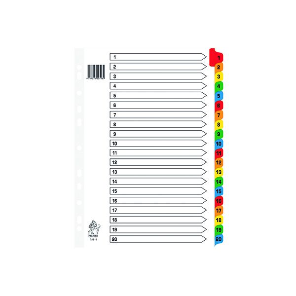 A4 Mylar Index 1-20 Multi-Colour image