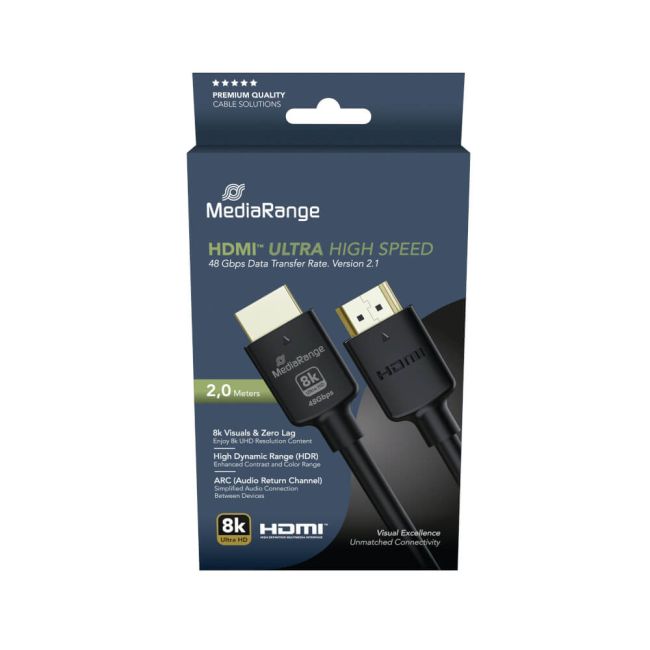 Mediarange HDMI Ultra High Speed Ethernet Cable V2.1 48Gbps 2m Black MRCS220 image 5