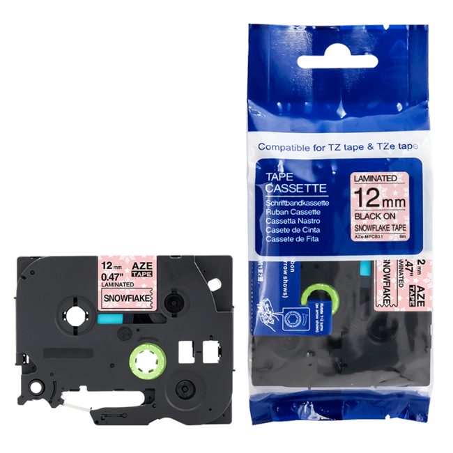 Compatible Brother AZe-MPCB31 12mm Black on Snowflake Tape (8 Meters)